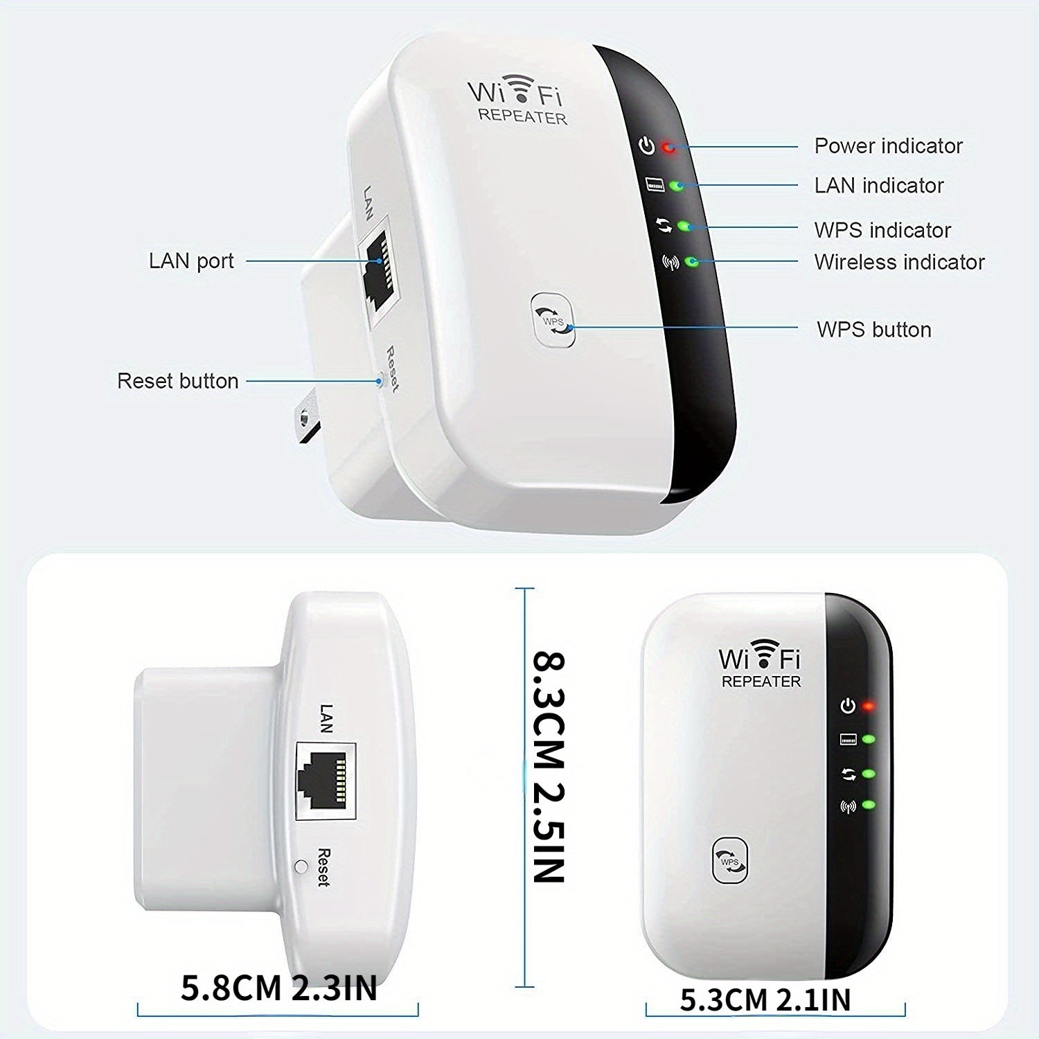 High-Speed 300Mbps WiFi Repeater Extender – Long Range Wireless Signal Booster, 802.11N Compatible, Easy Setup with WPS Button, US Plug, Indoor/Outdoor Use, White & Black Design, Wifi Extender