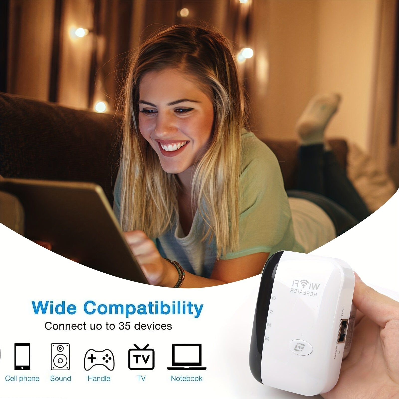 High-Speed 300Mbps WiFi Repeater Extender – Long Range Wireless Signal Booster, 802.11N Compatible, Easy Setup with WPS Button, US Plug, Indoor/Outdoor Use, White & Black Design, Wifi Extender