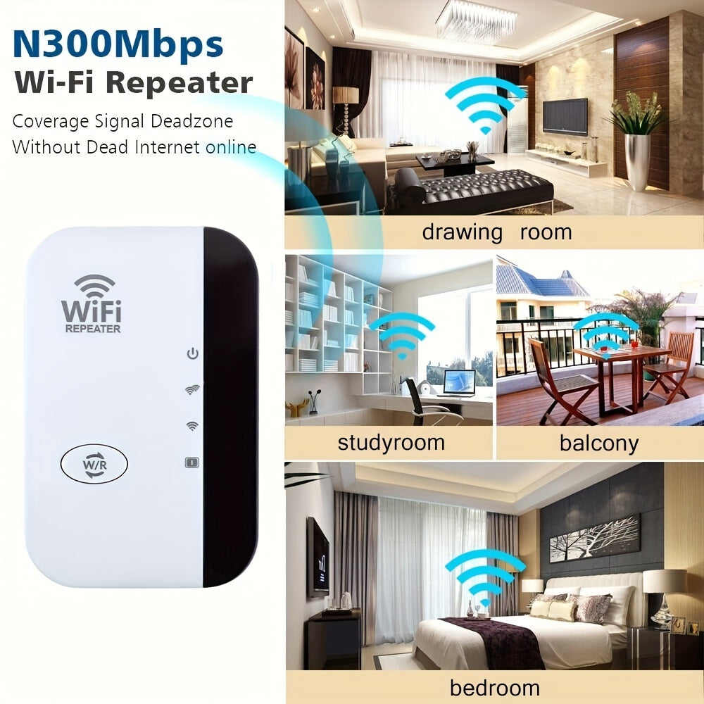 High-Speed 300Mbps WiFi Repeater Extender – Long Range Wireless Signal Booster, 802.11N Compatible, Easy Setup with WPS Button, US Plug, Indoor/Outdoor Use, White & Black Design, Wifi Extender