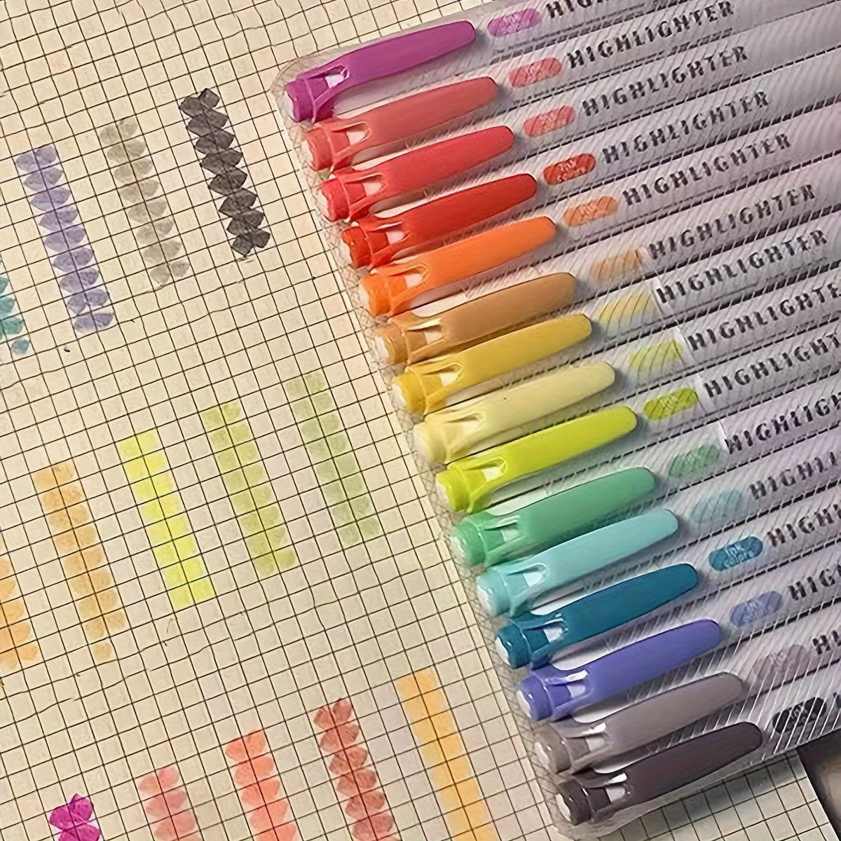 15pcs Dual Tip Highlighter, Dual Tip Mild Color Highlighter Marker for Coloring, Underlining, Marking, Wide Fine Tip Design