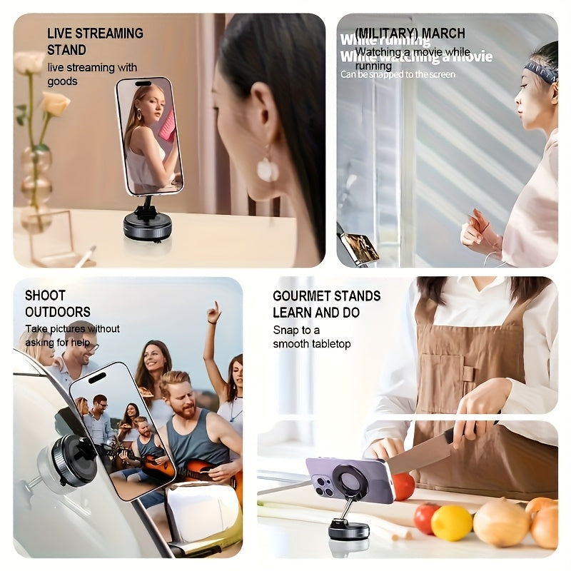 2PCS, 360 ° Rotating Magnetic Mobile Phone Holder, Foldable And Retractable, Suitable For IPhone 16/15/12, ABS Material, Non-waterproof, Multi-scene Use:Car/showerroom/gym/mirror, Universal Size, Black, Compatible With All S