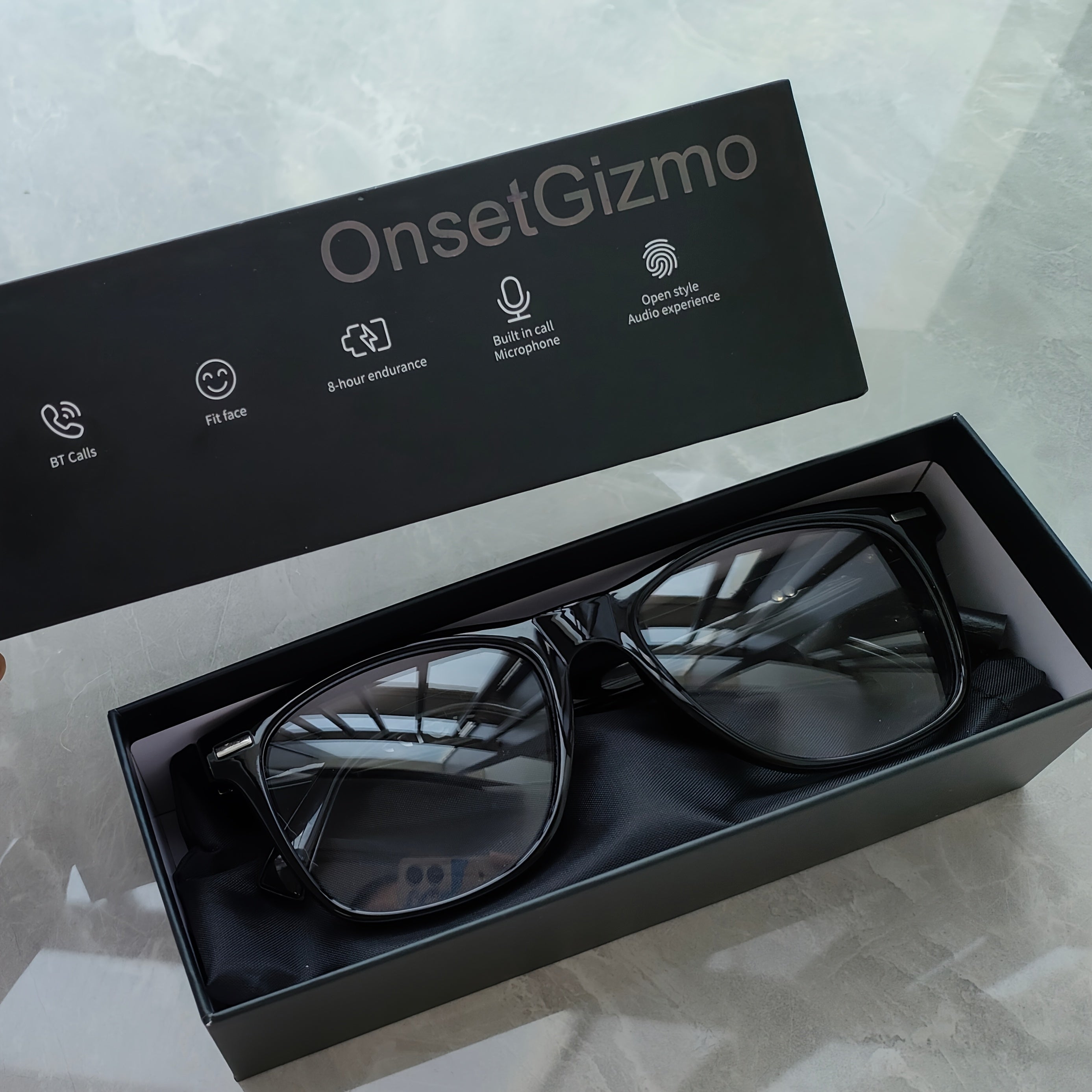 OnsetGizmo AI Artificial Intelligence Translation Wireless Glasses/fashion Glasses Headset, Support 144 Languages, Smart Glasses, Touch Control, Built-in Microphone, High-resolution Audio, Wireless, Rechargeable Battery, Anti