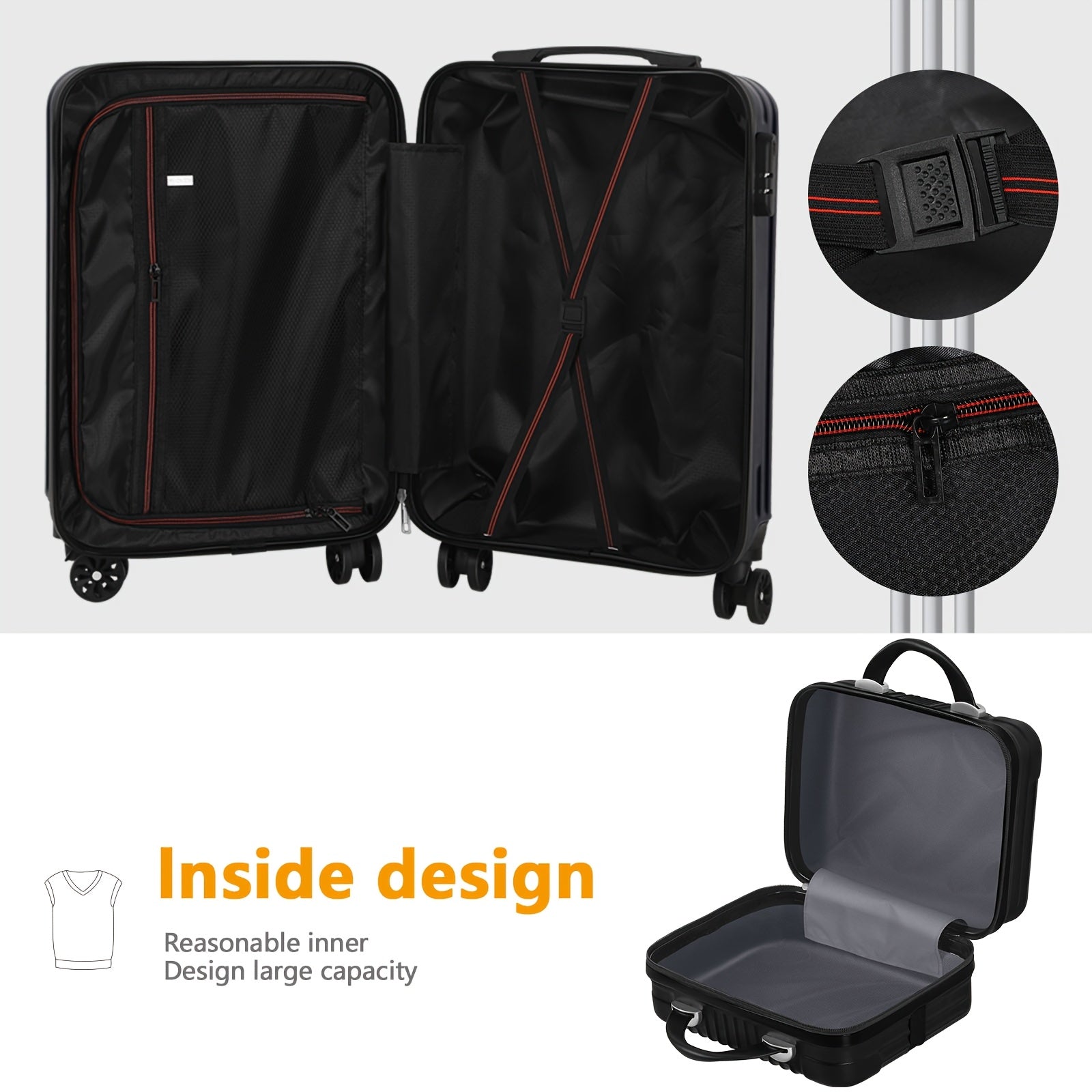 2pcs 14" And 20" Hardside Spinner Luggage Set, TSA-Approved Lightweight Carry-On Suitcases with 360° Wheels, Durable PC+ABS Shell for Business Travel, Weekend Trips And Airplane Use