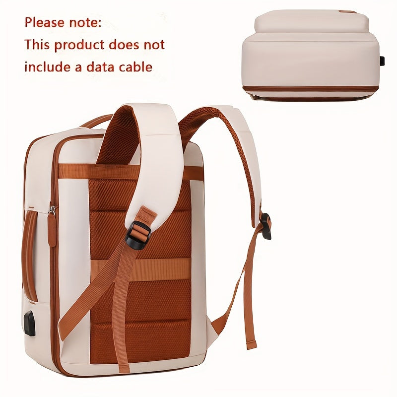 [Lightweight Backpack] Lightweight Expandable Large Capacity Backpack with Laptop Sleeve | Durable Oxford Travel & School Bag with Wet/Dry Compartment, Adjustable Straps, and Handheld Design - Beige with Brown Accents, School