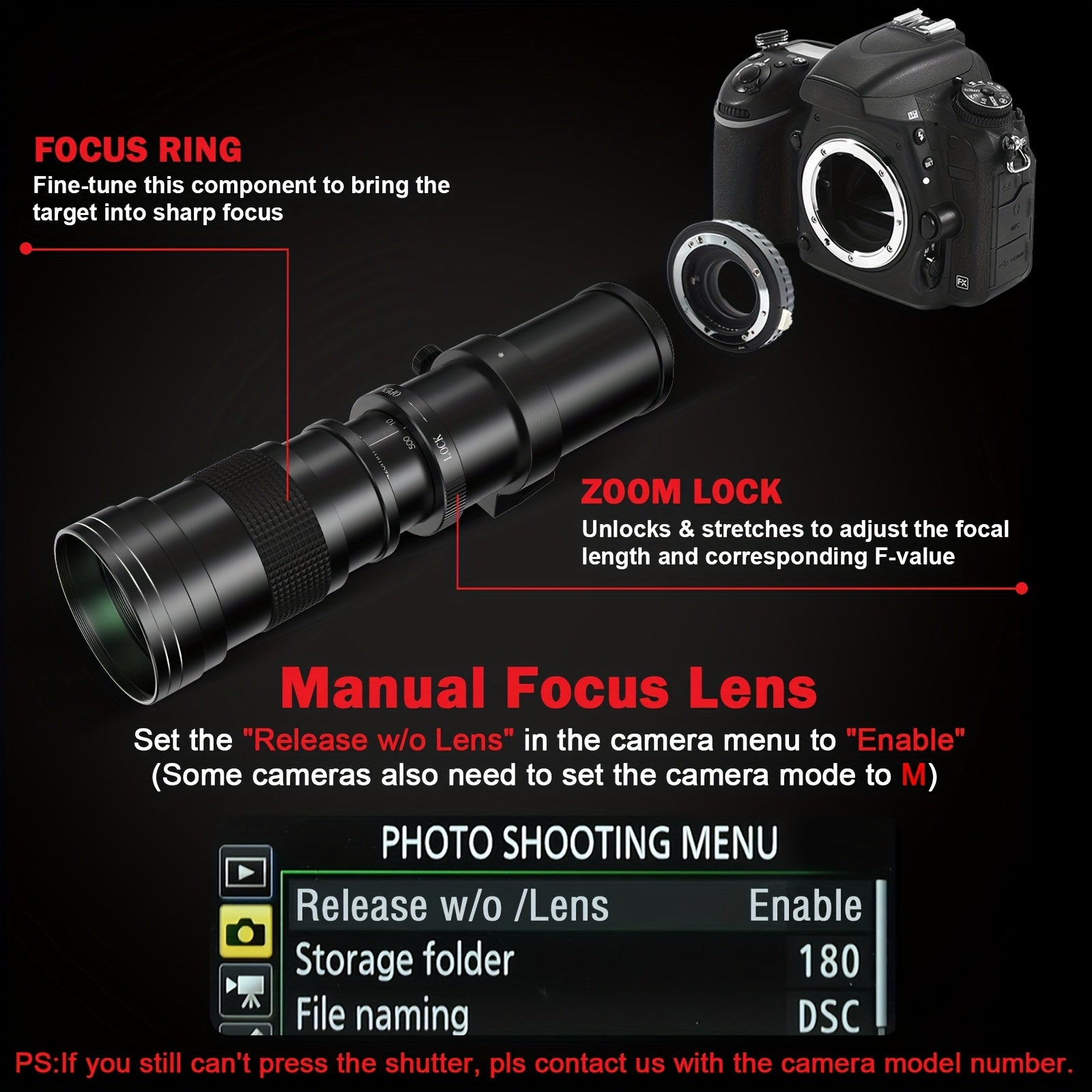 Lightdow 420-800mm f/8.3 Manual Zoom Super Telephoto Lens + T-Mount for Canon Nikon Sony Cameras