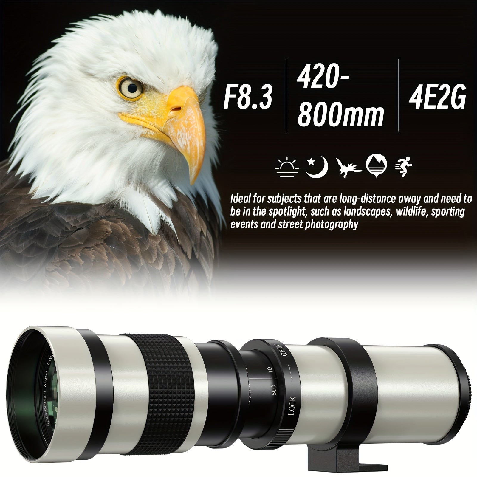 [Super Telephoto Lens] BENOISON Super Telephoto 420-800Mm F/8.3 Lens with T-Mount for Canon Nikon Sony Cameras