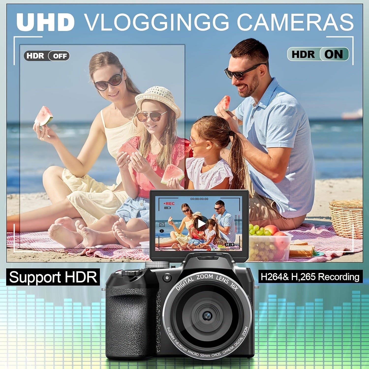 NBD 64MP Digital Camera for Photography, 5K Vlogging Camera for YouTube with 3" Flip Screen, 16X Digital Zoom, Autofocus, 2 Batteries, 32GB TF Card(S205, Black) - iBrightCS
