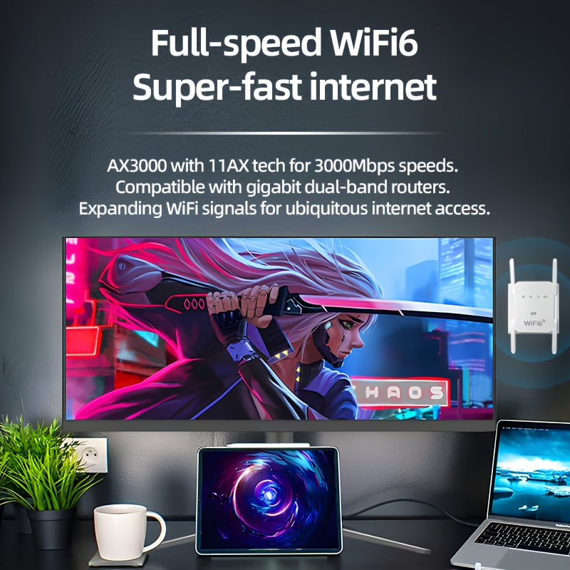 2025 Wirecutter Best WiFi Extender - 3Gbps Dual-Band 5GHz/2.4GHz Home Signal Booster, Covers 1500 Sq.Ft & 30 Devices, Onemesh Technology, One Ethernet Port, Fast Speed Stable Signal, US Plug (100-240V), Wifi Extender Signal B - iBrightCS