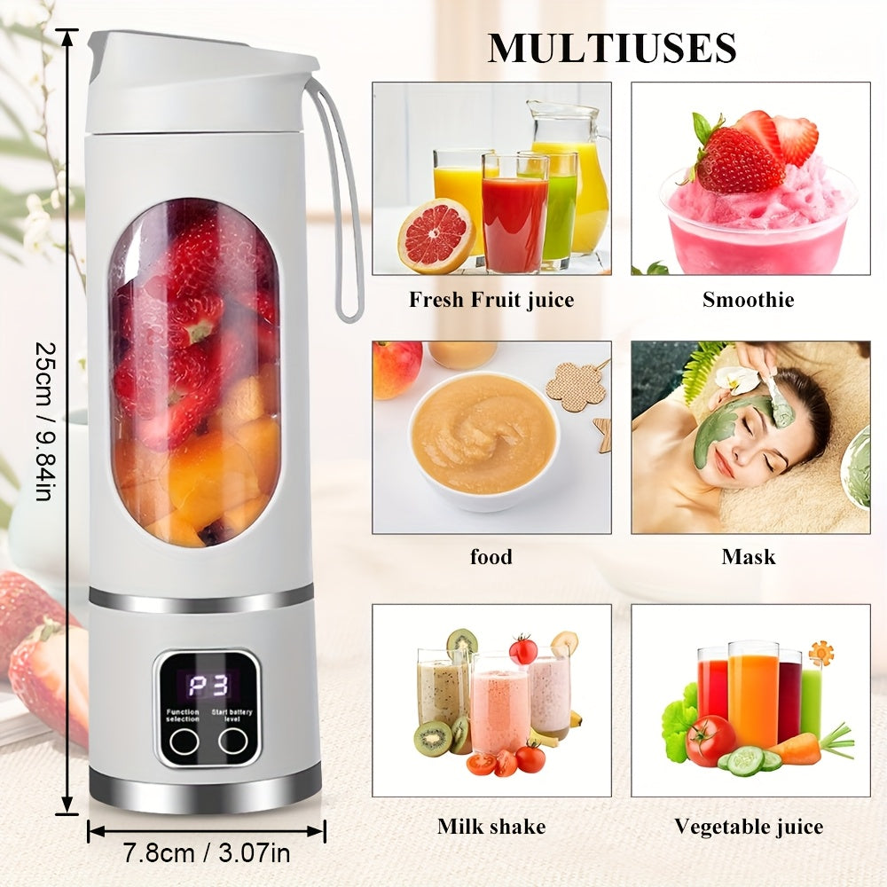 [12, 85/15, 22 Oz Rechargeable Mini Blender] Portable Usb Rechargeable Mini Blender & Juicer - 3 Modes, Digital Display, 6/12-Blade, Safety Lock, Food Grade PP, Easy Clean, Ideal for Travel - Fresh Juices Anywhere - iBrightCS
