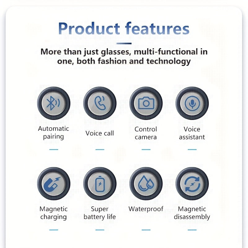 Koipsse Smart Glasses with Microphone, Fashionable And Versatile, Suitable for All Ages, Wireless Calls, Sports Fashion Glasses, Smart Glasses Suitable for Android Phones, High-value Gifts, Built-in Speakers, 2in 1, One-secon