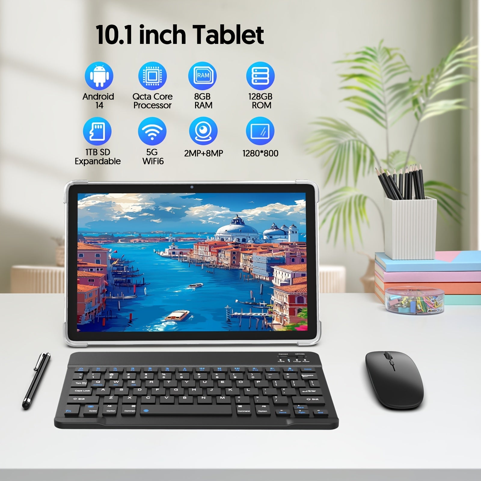 10, 1-Inch Android 14 Tablets with 128GB Storage And 8GB RAM (Expandable by 4GB), 1TB Expansion Capability, Powered by an Eight-Core CPU, Featuring an 8000Mah Battery, 5G Wifi 6, Dual Cameras (2MP And 8MP), 1280X800 FHD IPS D - iBrightCS