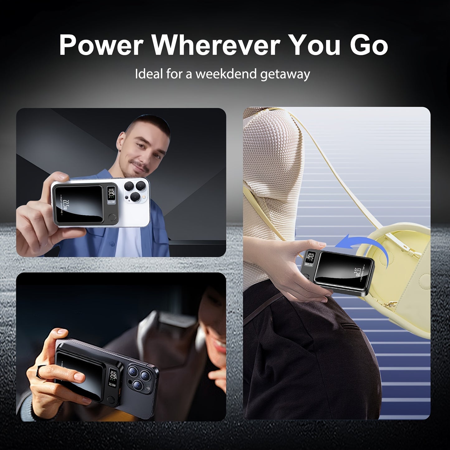WLPower Portable Charger, 5000mAh/10000mAh High-Speed Magnetic Wireless Power Bank, Mini Battery Pack, 22.5W Fast Charging, LED Power Display, And USB/Type-C Ports For IPhone 16/15 Pro/14 Max/13/12, For Android Phones, Valent