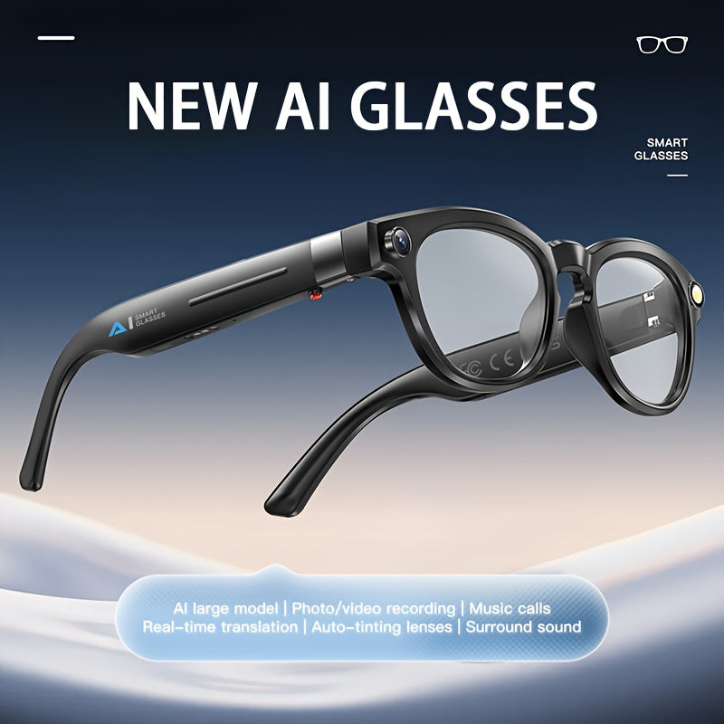 [AI Translation Glasses] AI Translation Glasses, Video Glasses 4K, Smart Camera Glasses with 150+ Languages - Real-time Translation, Chat GPT, Wireless Calling, Music Playback & Voice Assistant, Multi-functional Smart Glasses iBrightCS