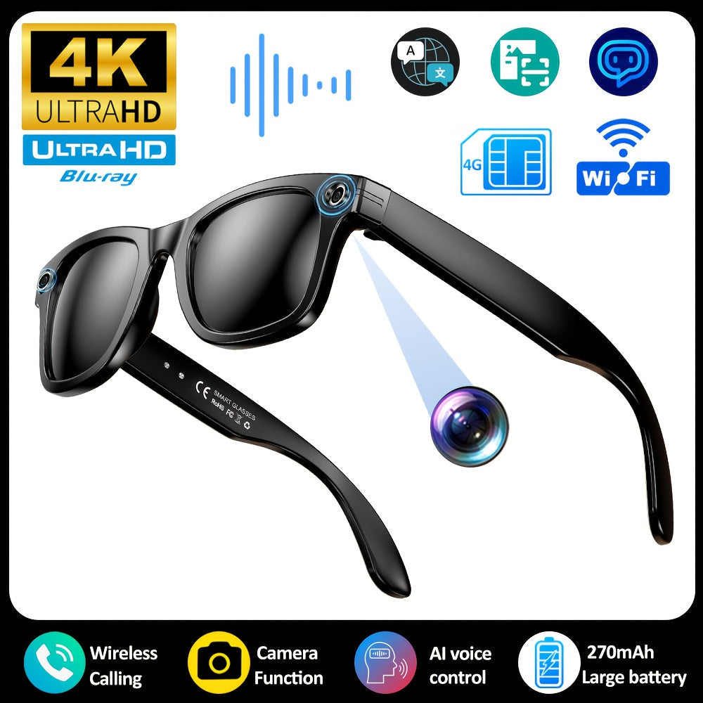 2025 AI Video Glasses with Real-Time Translation: 1080P + 163Lang AI Trans + 4K Recording + 4GB Memory | Wireless Calling | FPV Recording for Cycling, Driving, Fishing, Office, And Travel | Action Camera, Activities, Handsfre iBrightCS