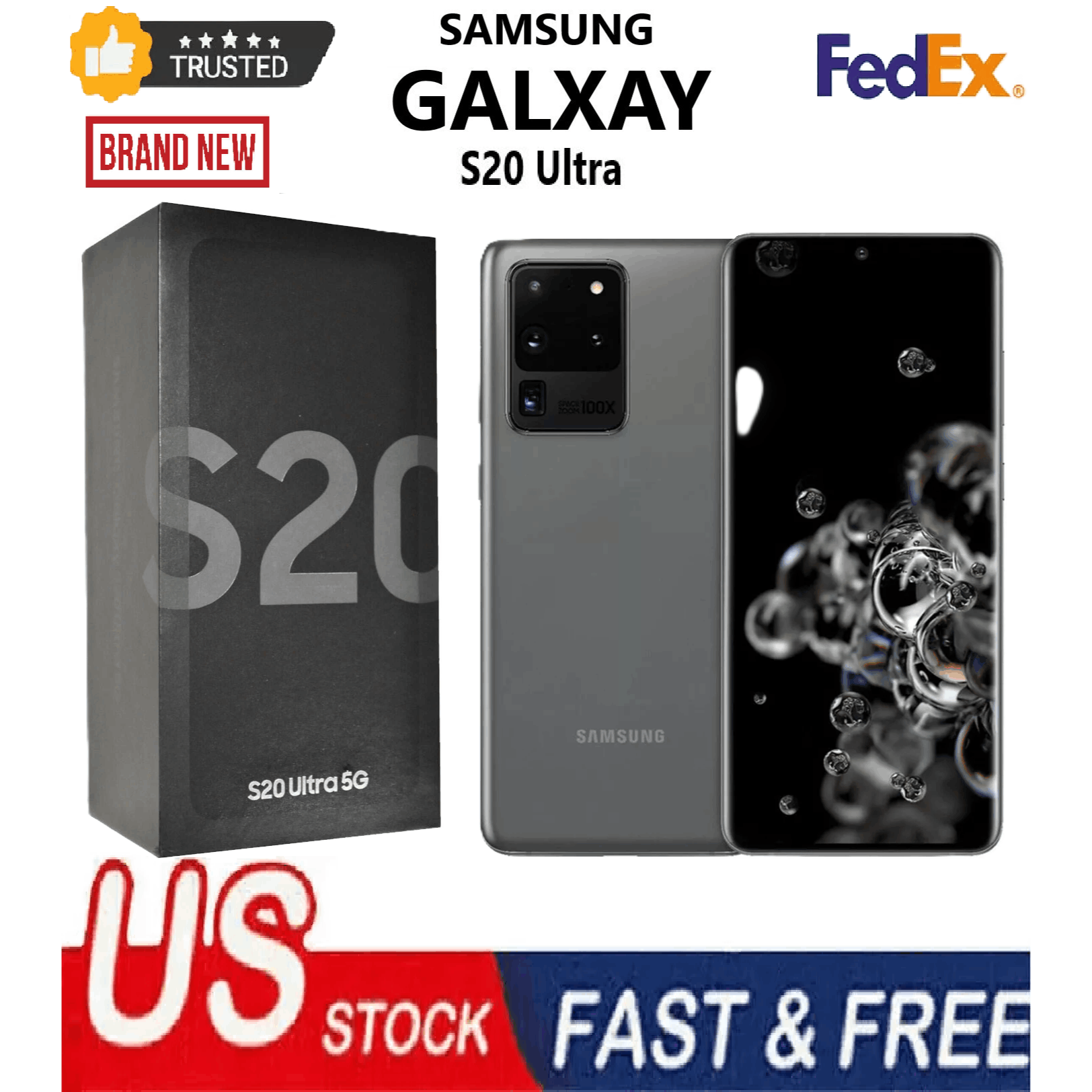 NEW SEALED Samsung Galaxy S20 Ultra 5G SM-G988U1 | Factory Unlocked | 128GB Storage | Cosmic Gray | 6.9" AMOLED Display | 108MP Quad Camera | Snapdragon 865 | Fast Charging | Android 13 | Works with AT&T, T-Mobile, Verizon, M - iBrightCS