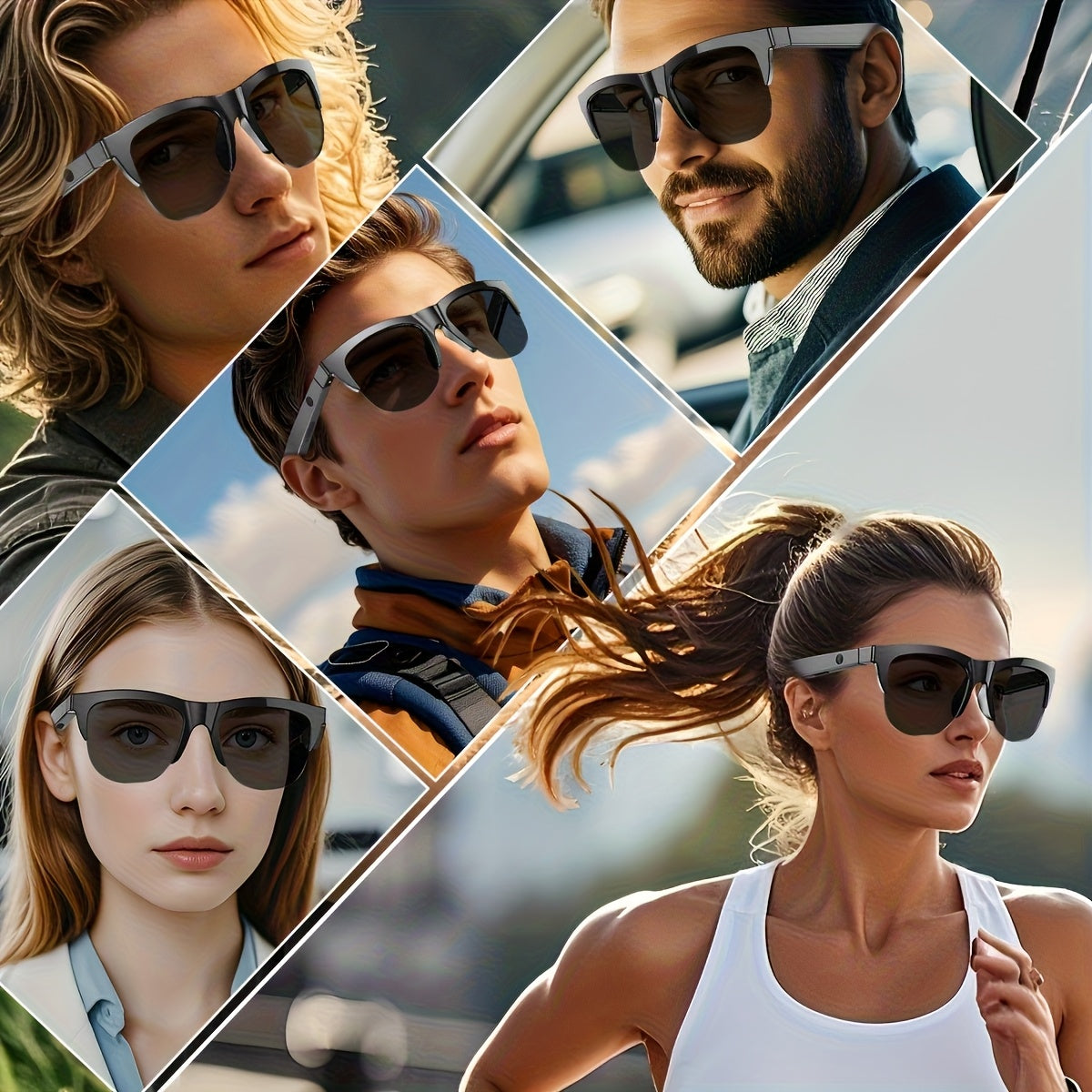 Wireless Smart Glasses With Audio And Voice Call Capabilities, Designed For Outdoor Travel To Facilitate Hands-free Communication And Music Listening. Rechargeable Music Glasses With A Built-in Microphone