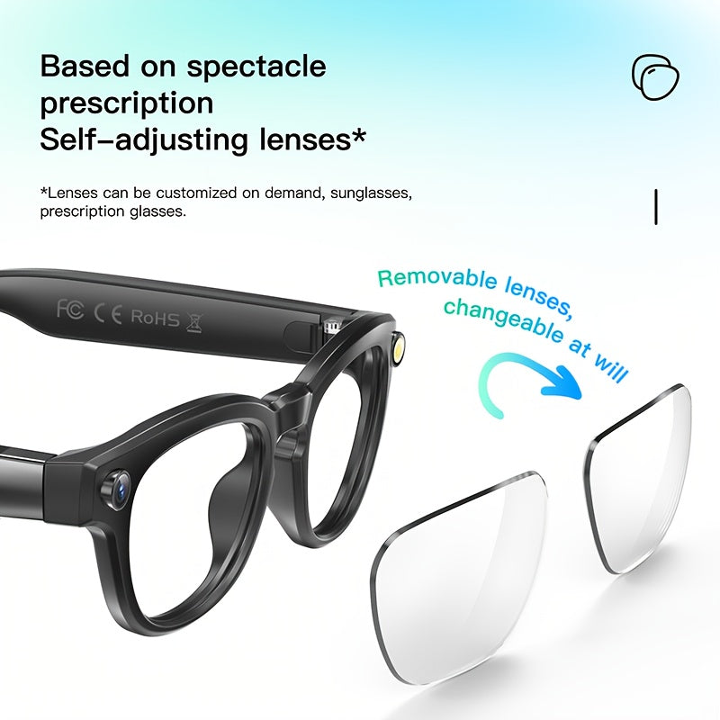 [AI Translation Glasses] AI Translation Glasses, Video Glasses 4K, Smart Camera Glasses with 150+ Languages - Real-time Translation, Chat GPT, Wireless Calling, Music Playback & Voice Assistant, Multi-functional Smart Glasses iBrightCS