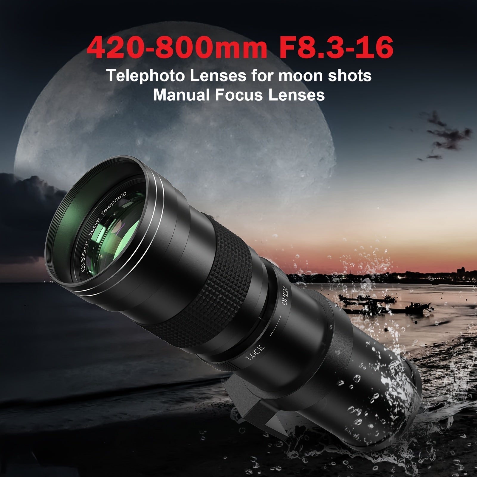 Lightdow 420-800mm f/8.3 Manual Zoom Super Telephoto Lens + T-Mount for Canon Nikon Sony Cameras