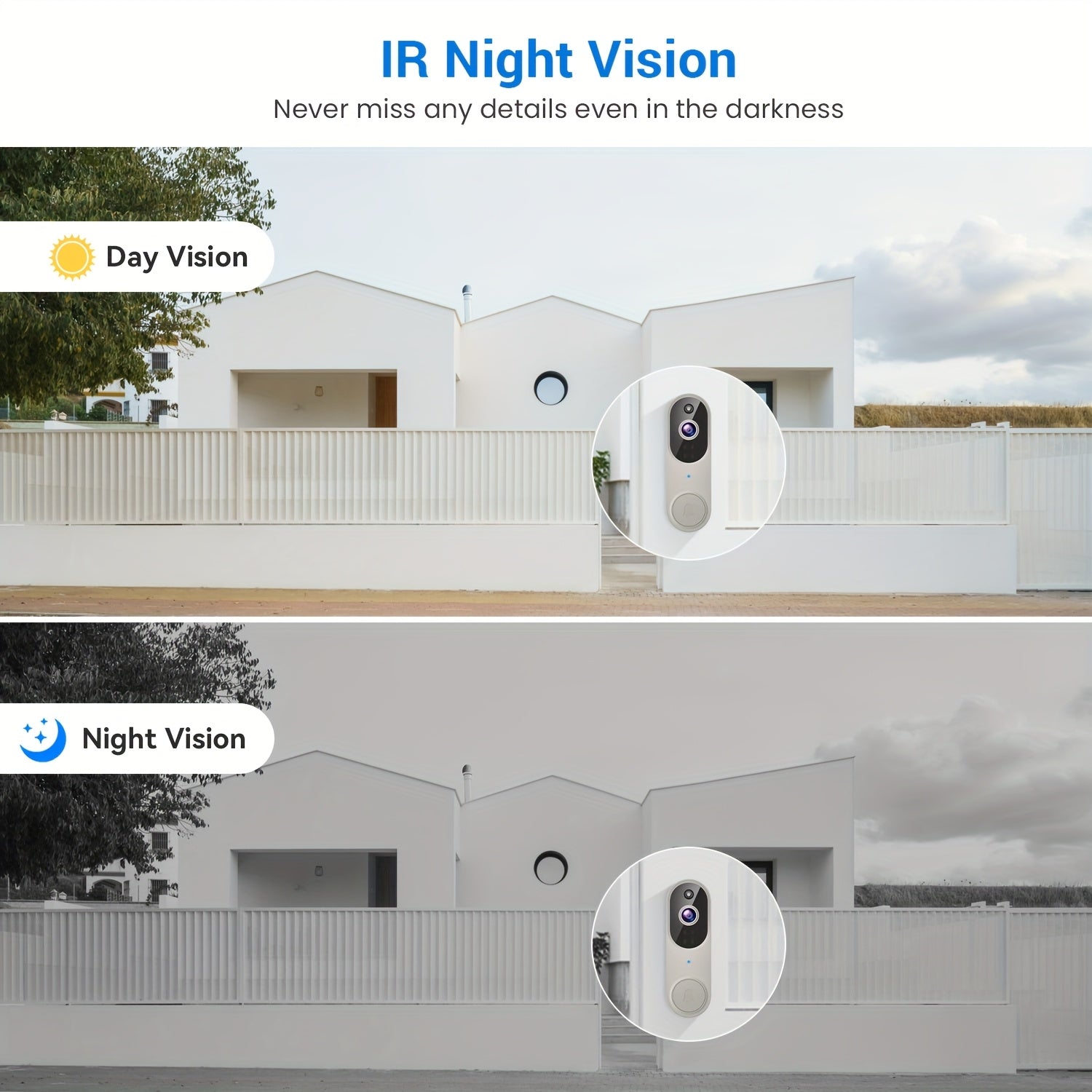Security Video Doorbell, 1080p FHD And Color Night Vision, Battery-powered, Intelligent AI Detection, Two-way Audio, 2.4G Wi-Fi Support, Cloud Storage (sold Separately)