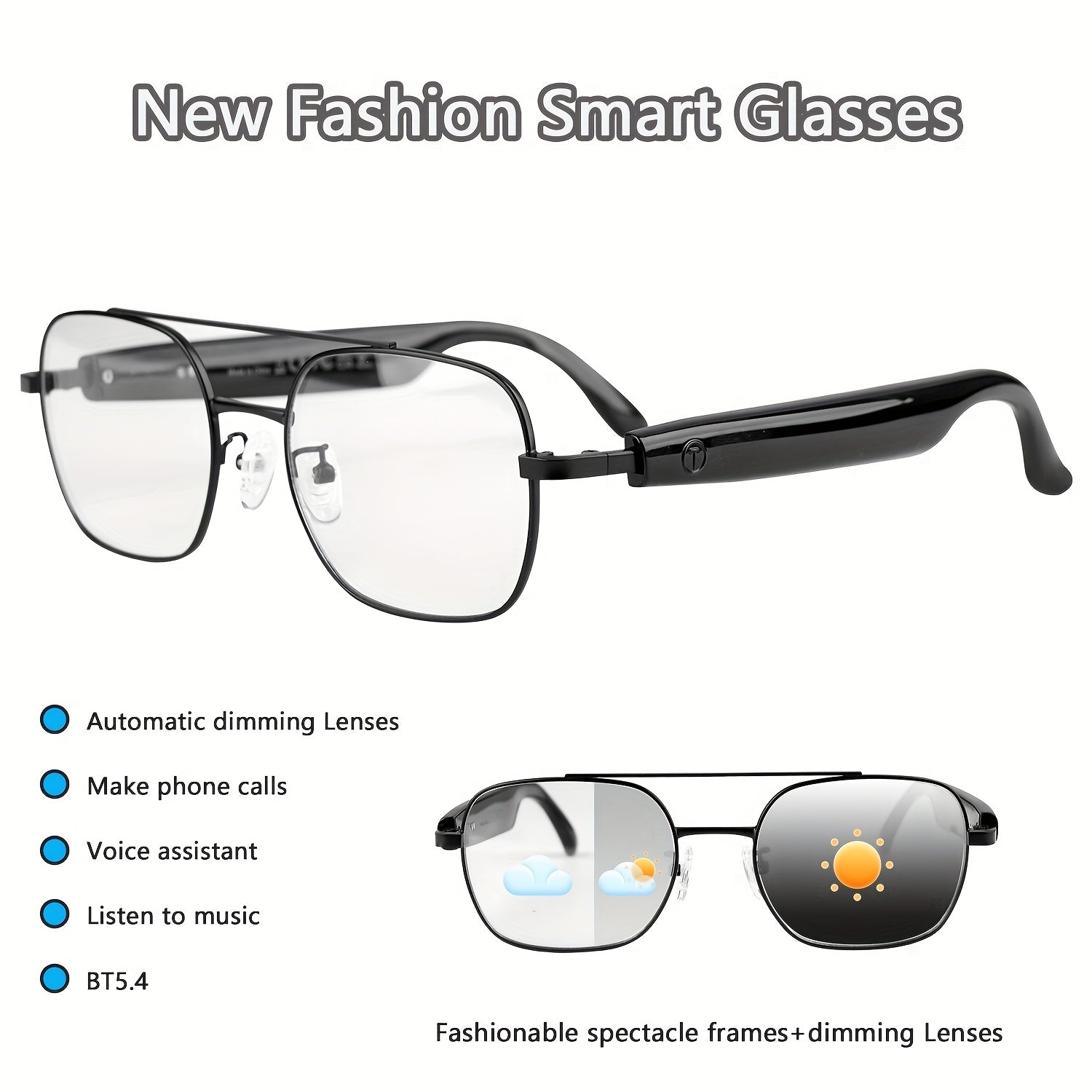 New Smart Glasses For 2025, Automatic Dimming Glasses, 3-second Automatic Dimming, Anti Blue Light Lenses Turn Into Sun Lenses In Seconds, Audio Glasses For Listening To Music And Making Phone Calls, Anti Blue Light Glasses F