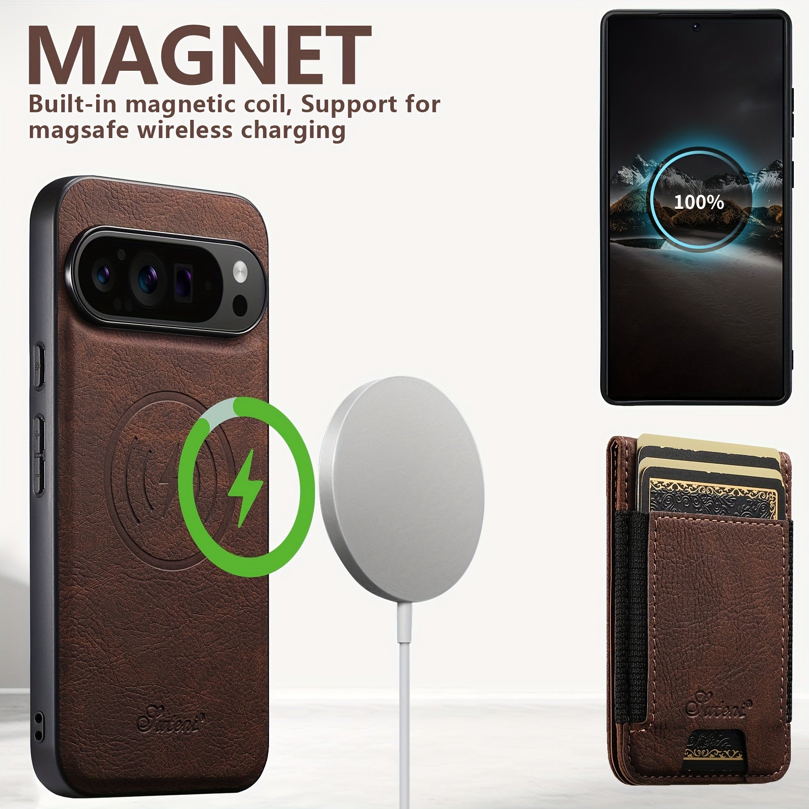 3-Pack [1 Phone Case + 2 Phone Holders] New, Unused, Stylish, New Business Card Holder Magnetic Phone Case, Drop-Proof for Men And Women. Compatible with Google Pixel 10 Pro XL, 9, 8, A, 7, 6, Phone Cases, Suitable for Everyd