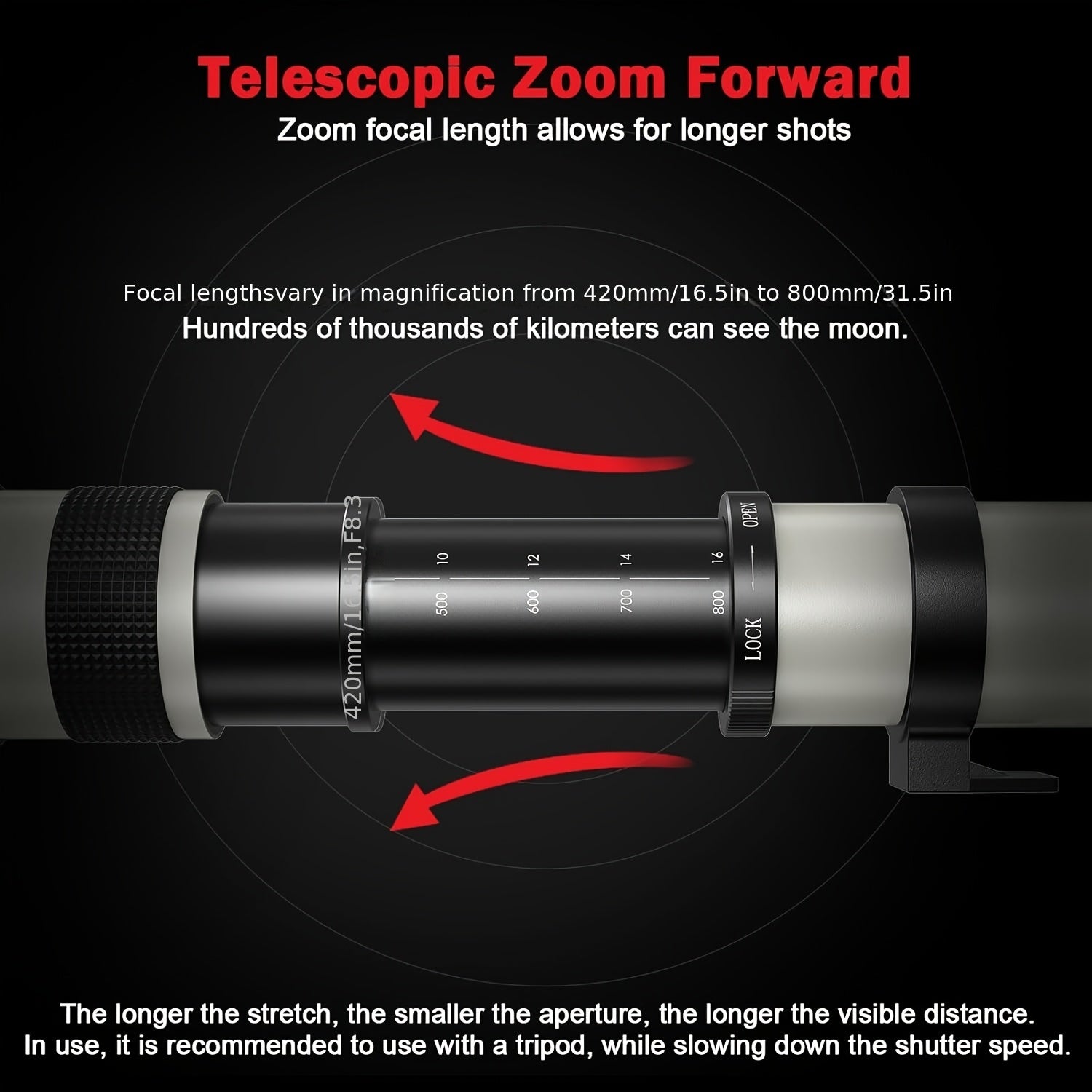 [Super Telephoto Lens] BENOISON Super Telephoto 420-800Mm F/8.3 Lens with T-Mount for Canon Nikon Sony Cameras