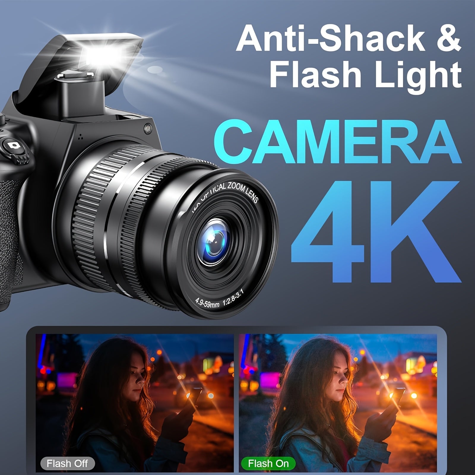 Cameras for Photography, 12X Optical Zoom 4K Digital Camera, 72MP Vlogging Camera with 270° Flip Screen, Battery, Battery Charger, 64GB SD Card, Card Reader - iBrightCS