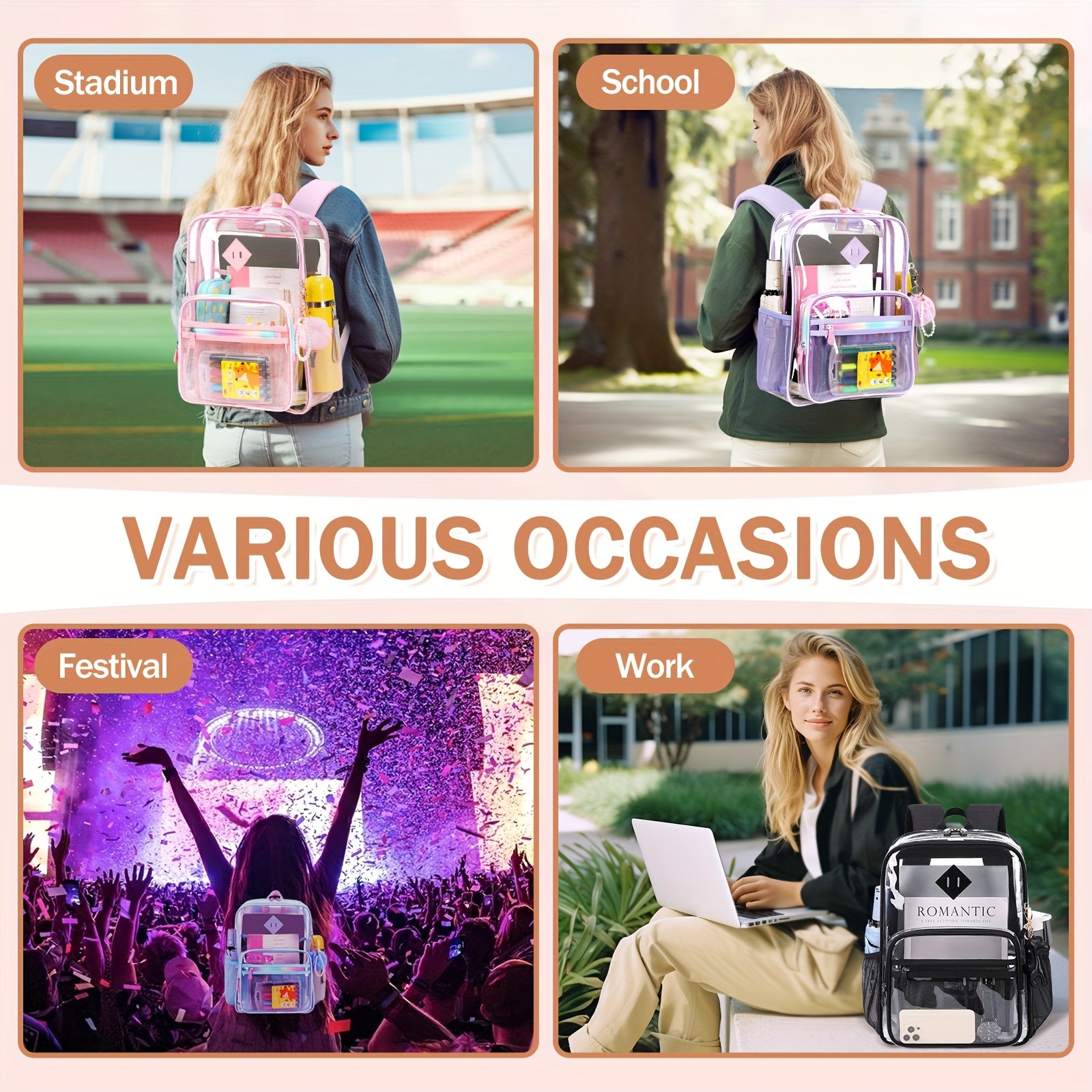 Backpacks Fashion Leisure Backpacks Go Out Transparent Student Backpacks TPU Multi-function Large Capacity Women'S Schoolbags - iBrightCS