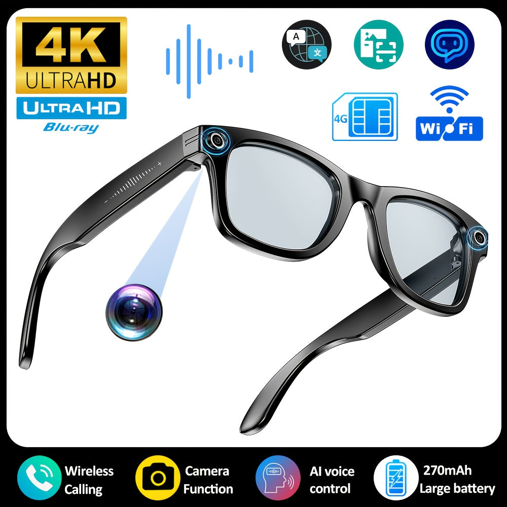 2025 AI Video Glasses with Real-Time Translation: 1080P + 163Lang AI Trans + 4K Recording + 4GB Memory | Wireless Calling | FPV Recording for Cycling, Driving, Fishing, Office, And Travel | Action Camera, Activities, Handsfre iBrightCS