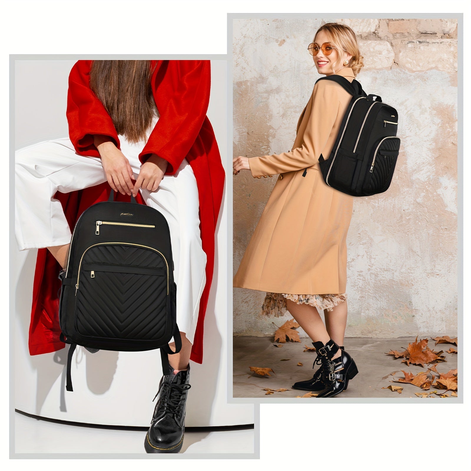USB-Powered Laptop Backpack for Women, School Backpack for Teen Girls, Business Work Office College Students Teacher, Black Polyester Bookbag, Hand Wash or Dry Clean
