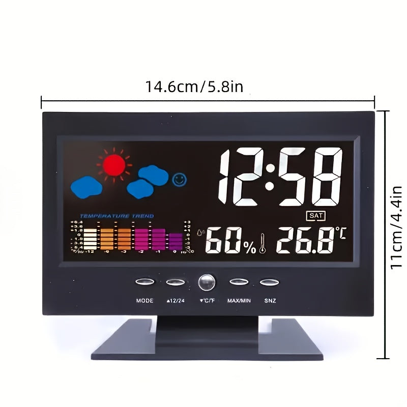 New 2024 Multi-Function Digital Alarm Clock with Backlight, Snooze Feature, Indoor Thermometer & Weather Forecast - Battery Operated -Christmas Home Gifts
