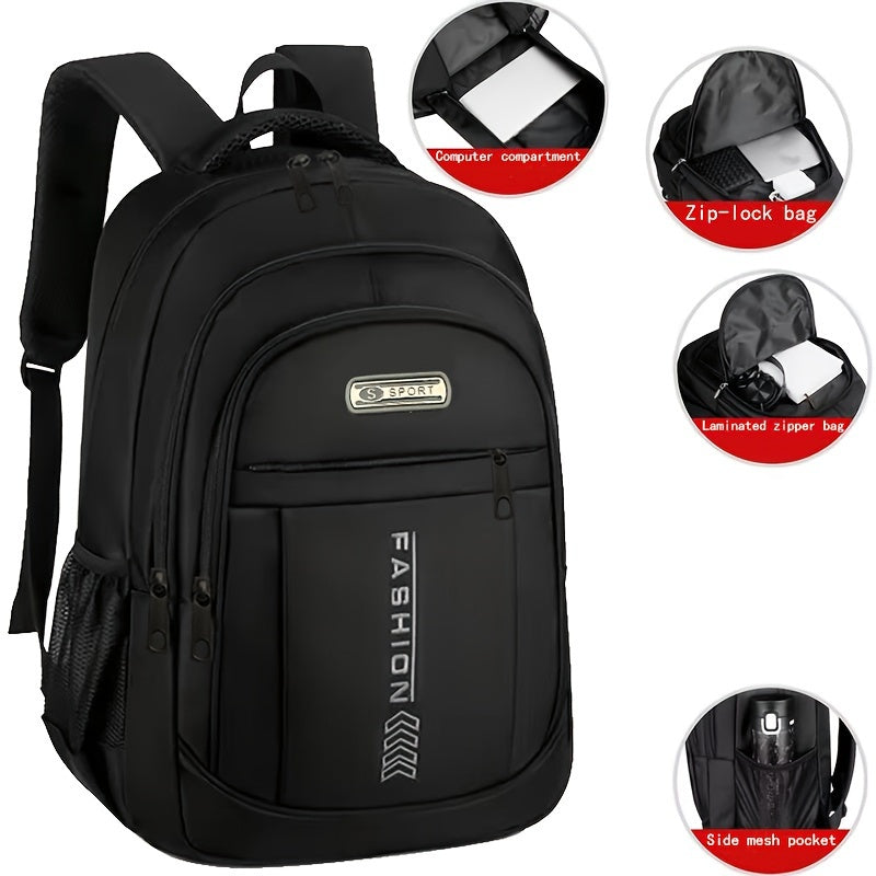 Large Capacity Fashion Preppy Style Backpack - Black Nylon Travel Laptop Bag with Tassel, Adjustable Straps, Zipper Closure, Utility Pocket, Polyester Lined, Non-Soft Shell Computer