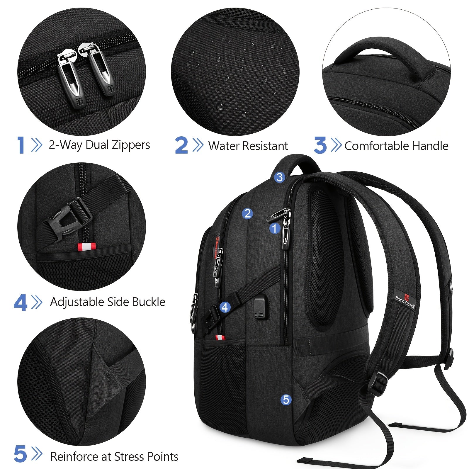 Laptop Backpack for Men Women, Business Travel Laptop Backpack with USB Charging Port, College Bag Daypack for Work, Business Computer Backpack Bag Fit 15.6 Inch Laptop (Black, Blue, Light Grey 15.6 Inch)