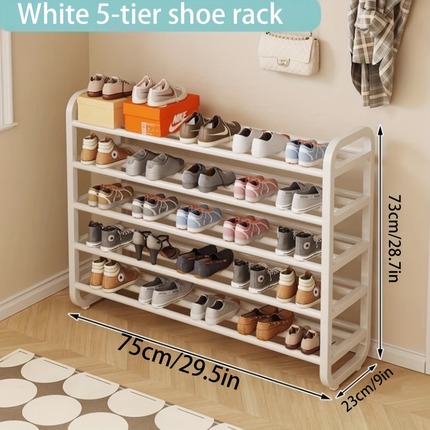 Compact 5-Tier Shoe Organizer, Sturdy, Slim Profile, Multi-Layer Metal Construction, Wood-Free, Floor-Standing, Suitable for Entryways And Dorms, Compatible with Living Room Decor
