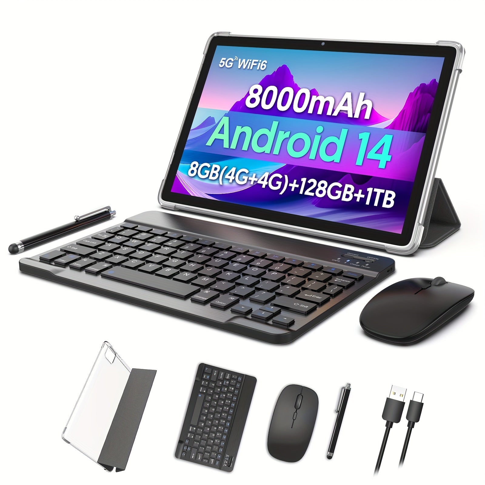 10, 1-Inch Android 14 Tablets with 128GB Storage And 8GB RAM (Expandable by 4GB), 1TB Expansion Capability, Powered by an Eight-Core CPU, Featuring an 8000Mah Battery, 5G Wifi 6, Dual Cameras (2MP And 8MP), 1280X800 FHD IPS D - iBrightCS