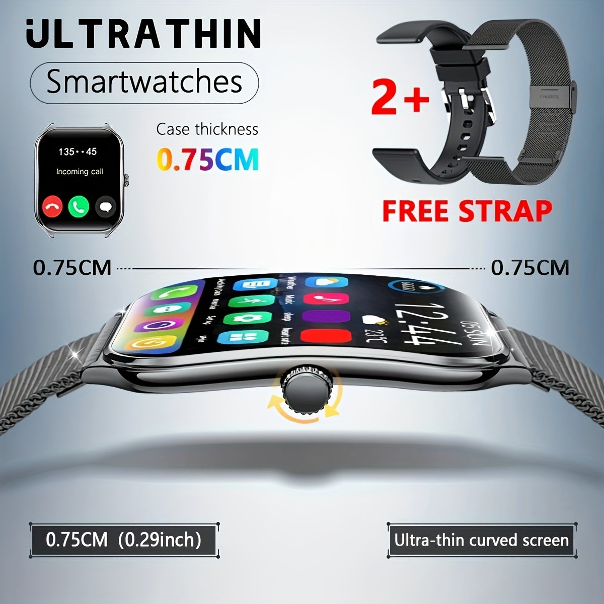 DAORKOW Slim 1.96-inch AMOLED Smartwatch, HD Resolution, High Quality, Wireless 5.2, Multi-sport Mode Music And Call Capabilities, Alloy Body, Silicone Strap, Rechargeable Lithium Polymer Battery for iPhone And Android - iBrightCS