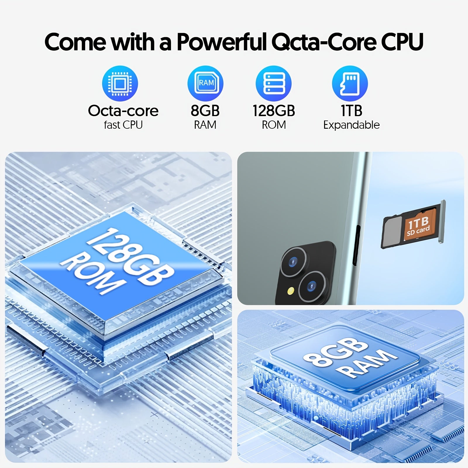 10, 1-Inch Android 14 Tablets with 128GB Storage And 8GB RAM (Expandable by 4GB), 1TB Expansion Capability, Powered by an Eight-Core CPU, Featuring an 8000Mah Battery, 5G Wifi 6, Dual Cameras (2MP And 8MP), 1280X800 FHD IPS D - iBrightCS