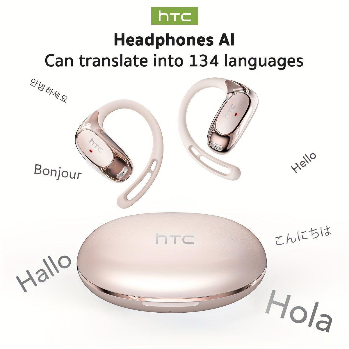 [AI Translation Earbuds] HTC NE35 AI Translation Earbuds | OWS Open-Ear Wireless Headphones, BT V6.0, Noise Reduction, 6.5H Battery, Big Speaker
