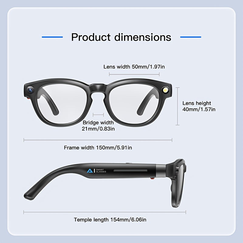 [AI Translation Glasses] AI Translation Glasses, Video Glasses 4K, Smart Camera Glasses with 150+ Languages - Real-time Translation, Chat GPT, Wireless Calling, Music Playback & Voice Assistant, Multi-functional Smart Glasses iBrightCS