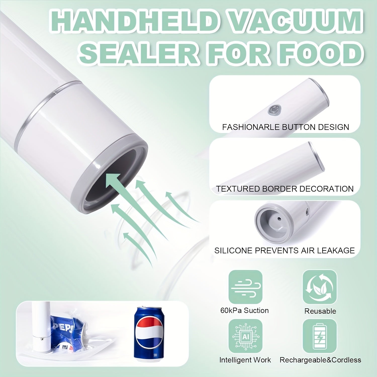 Electric Vacuum Sealing Machine & 5 Food Vacuum Storage Bags - Handheld Mini Electric Vacuum Machine, 5 Vacuum Sealing Zipper Bags, 1 Electric Pump - for Food Preservation, Refrigerator Storage - Perfect Gift for Foodies & Ho