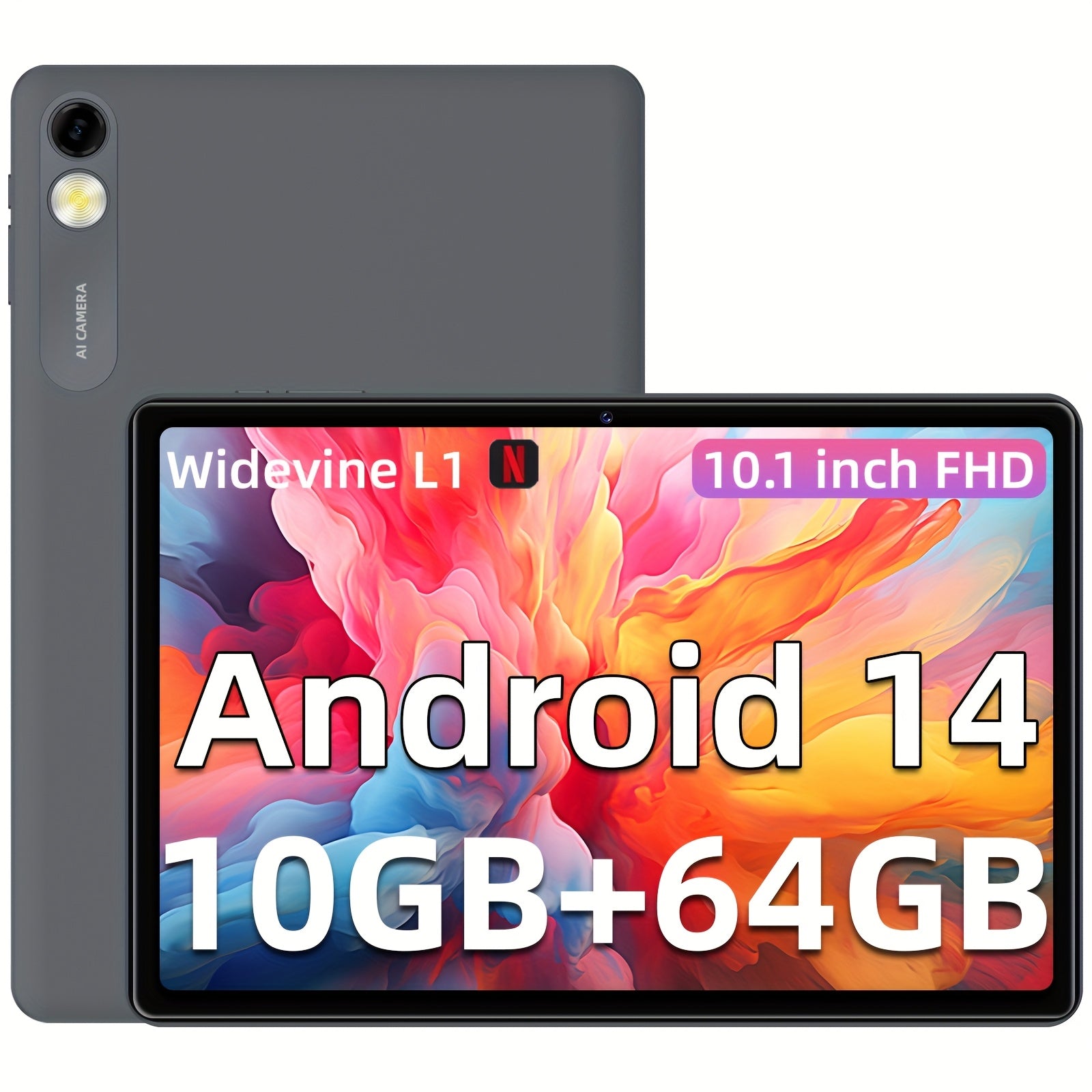 10.1-inch Android 14 Tablet with Unisoc T606 Octa-Core, 10GB RAM (4GB+6GB Expandable), 64GB ROM + 1TB SD, 6000mAh Battery, 1280x800 HD Touchscreen, 5G WiFi, Dual Cameras, Type-C Charging, Stereo Speakers, Educational Tools, P