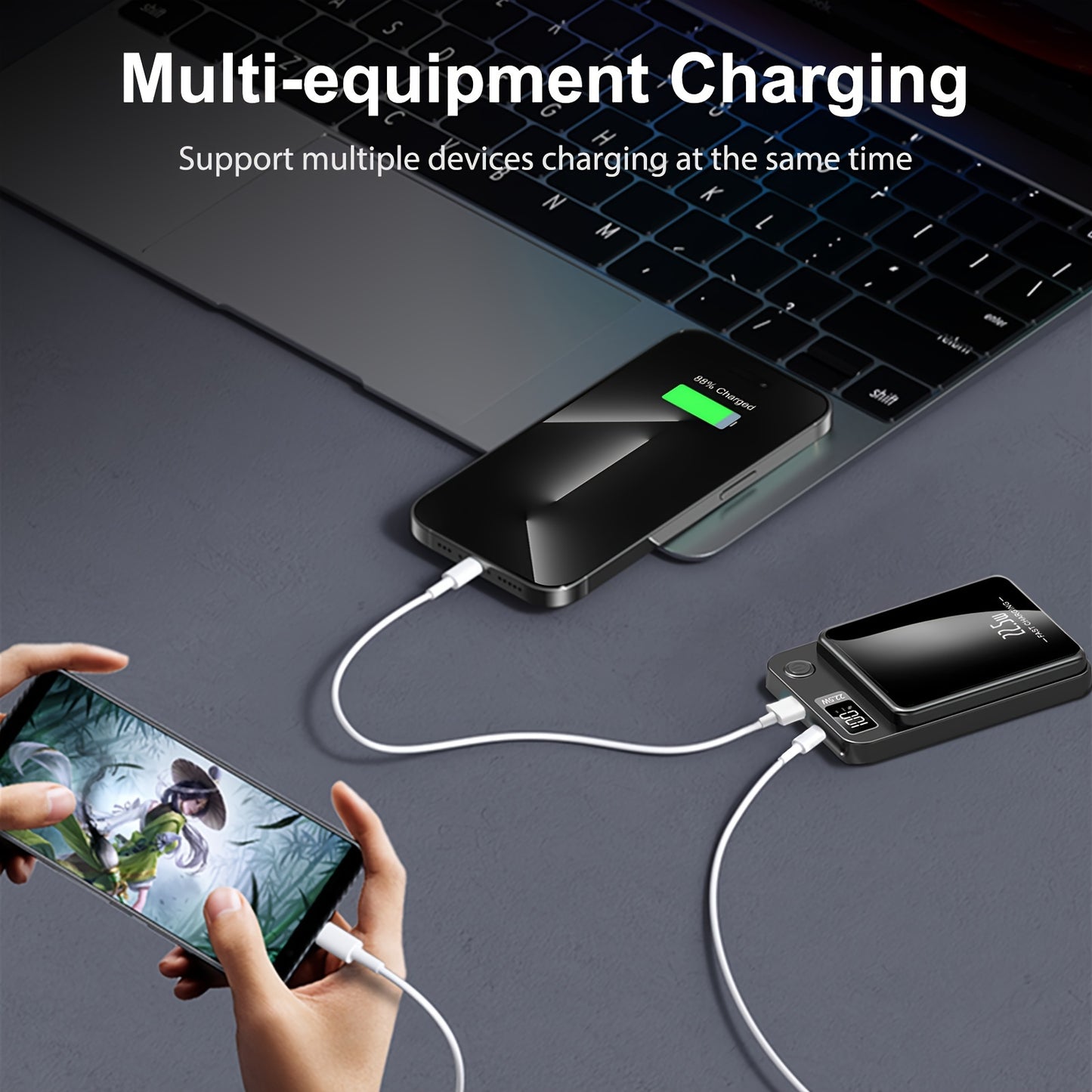 WLPower Portable Charger, 5000mAh/10000mAh High-Speed Magnetic Wireless Power Bank, Mini Battery Pack, 22.5W Fast Charging, LED Power Display, And USB/Type-C Ports For IPhone 16/15 Pro/14 Max/13/12, For Android Phones, Valent