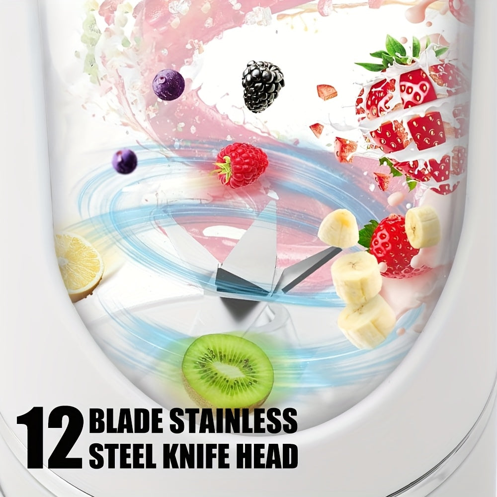 [12, 85/15, 22 Oz Rechargeable Mini Blender] Portable Usb Rechargeable Mini Blender & Juicer - 3 Modes, Digital Display, 6/12-Blade, Safety Lock, Food Grade PP, Easy Clean, Ideal for Travel - Fresh Juices Anywhere - iBrightCS
