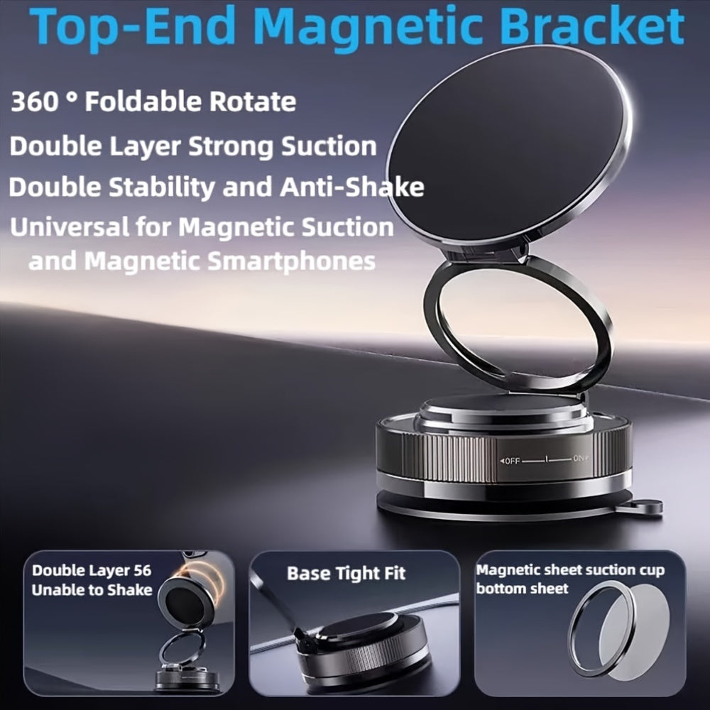 4pcs Heavy Duty Magnetic Phone Stand with Strong Suction Cup - Double Magnetic Force, 360° Adjustable & Foldable/Retractable design, Compatible with for iphone 15/14/13/12/11 Pro Max, for Android, for Samsung - Car, Home, Of