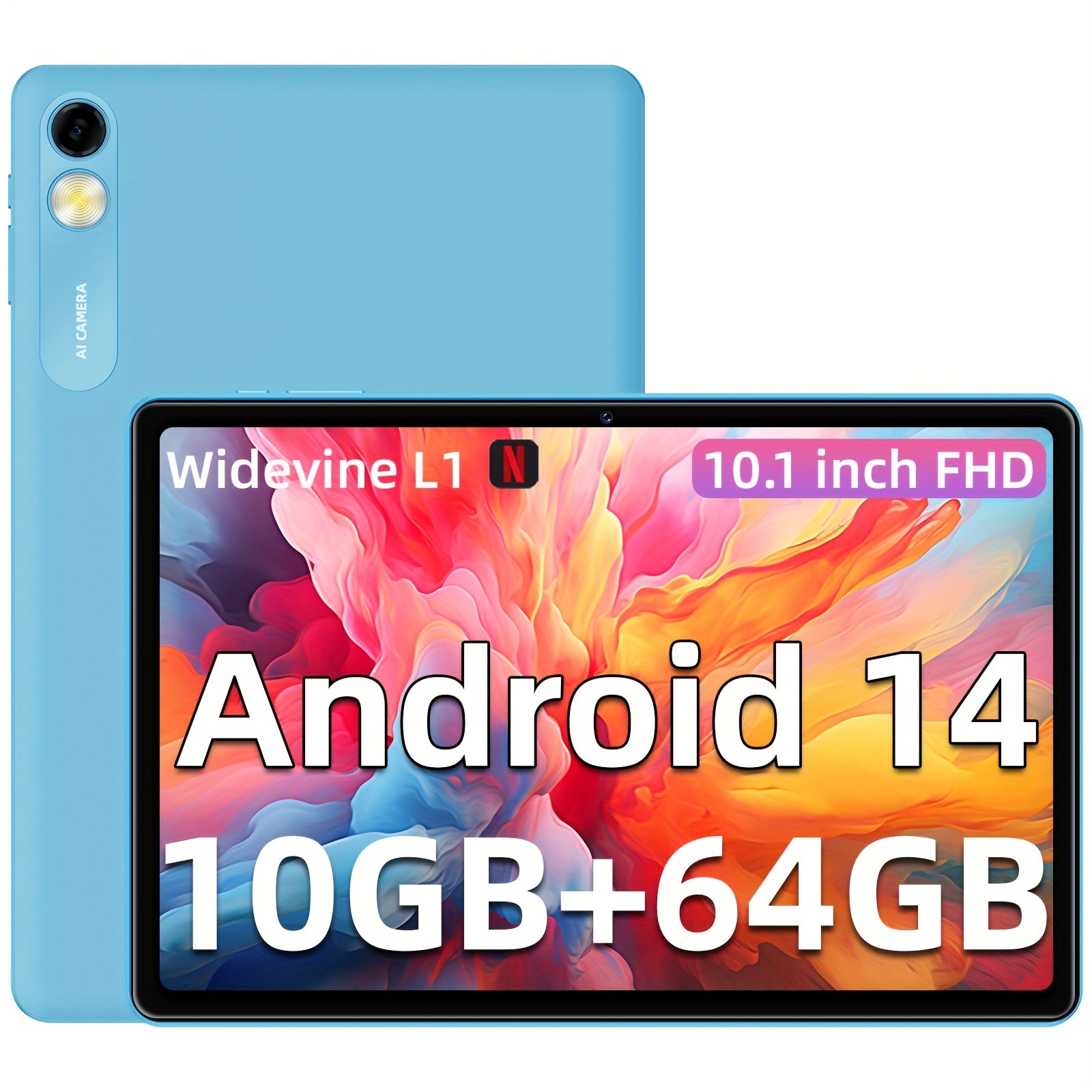 10.1-inch Android 14 Tablet with Unisoc T606 Octa-Core, 10GB RAM (4GB+6GB Expandable), 64GB ROM + 1TB SD, 6000mAh Battery, 1280x800 HD Touchscreen, 5G WiFi, Dual Cameras, Type-C Charging, Stereo Speakers, Educational Tools, P