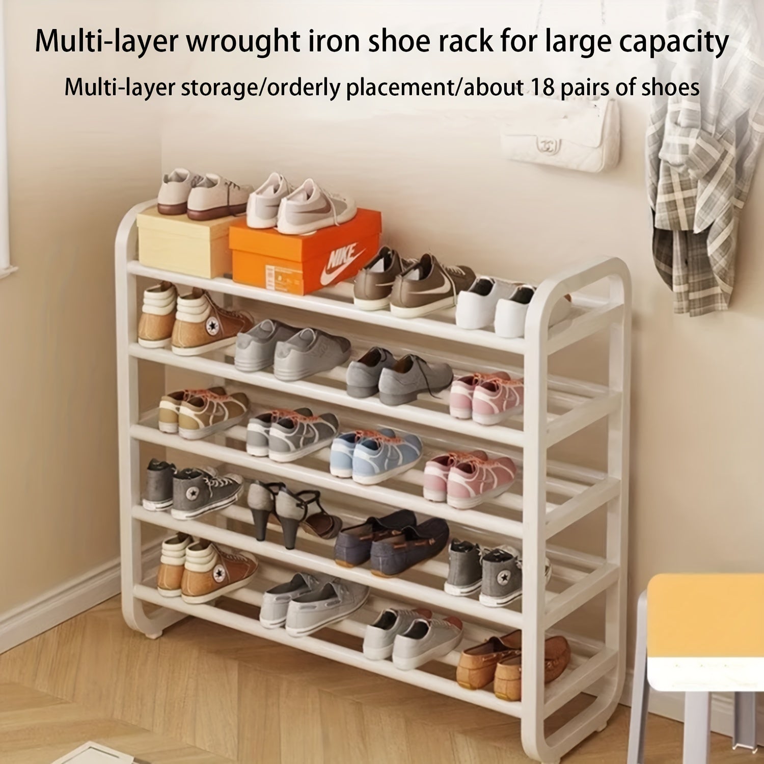 Compact 5-Tier Shoe Organizer, Sturdy, Slim Profile, Multi-Layer Metal Construction, Wood-Free, Floor-Standing, Suitable for Entryways And Dorms, Compatible with Living Room Decor