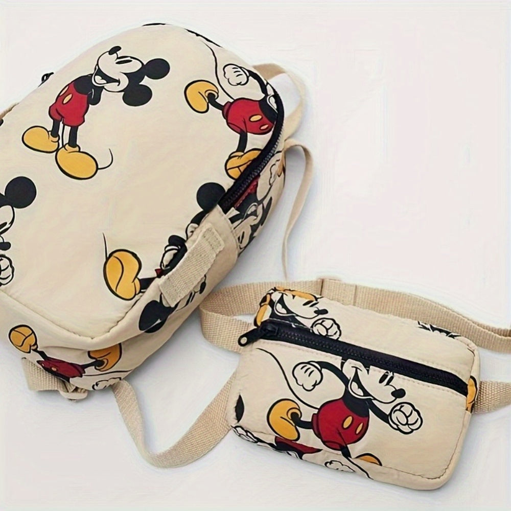 Disney Mickey Mouse Back-to- Season Special Cloth Bag Neutral Print Lightweight Backpack Detachable Pouch Bag with Adjustable Strap, Zipper Closure, Cartoon Design Ideal for daily commute Travel Camping The ideal gift for gif