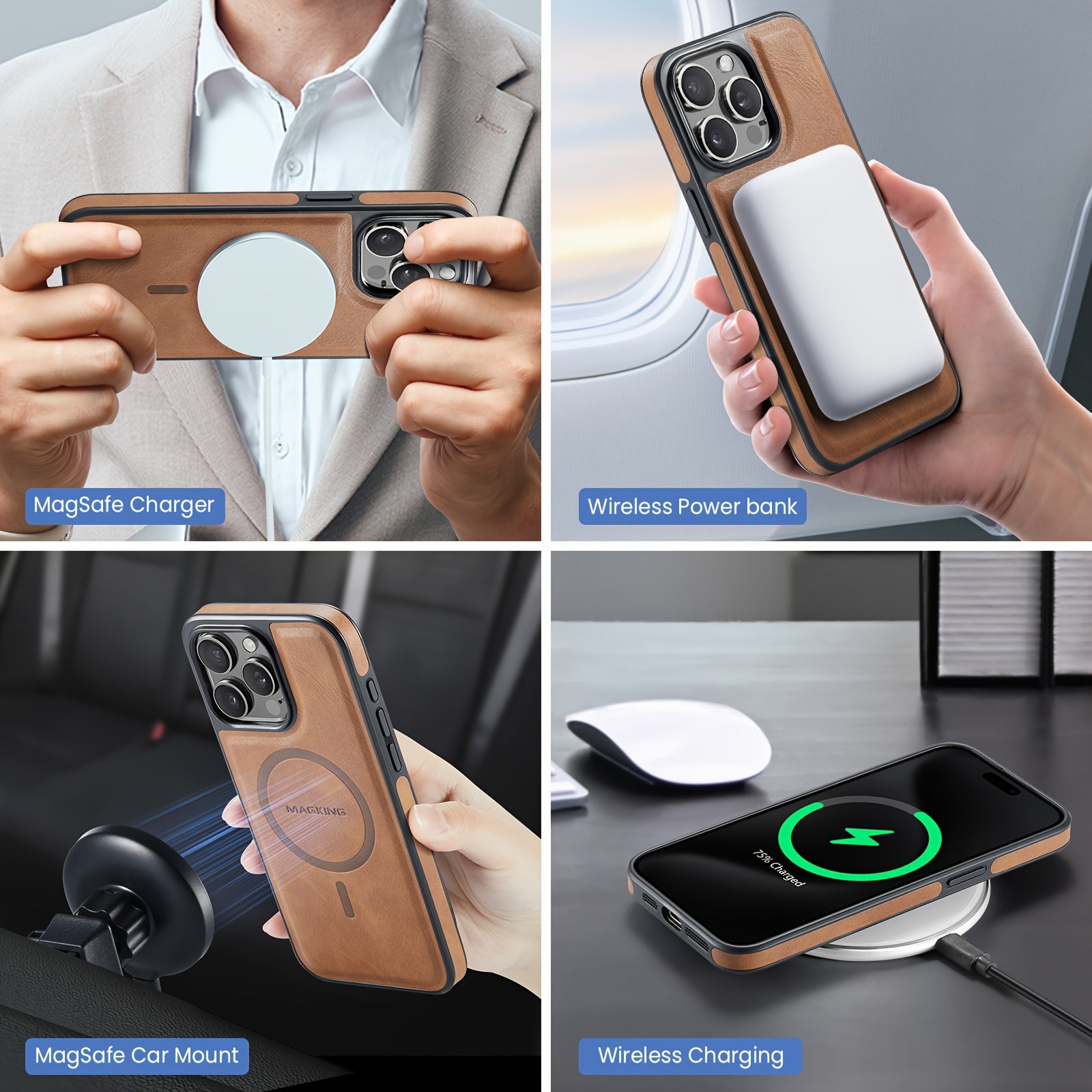 [1pc 2-In-1Phone Case] Detachable Phone Case Compatible with Wireless Charging Magnetic Card Slots Holder Wallet Kickstand Cover for iPhone 16/15/14/13/12 Pro Max Plus with RFID Blocking And Flexible Ring Camera Protective Ca - iBrightCS