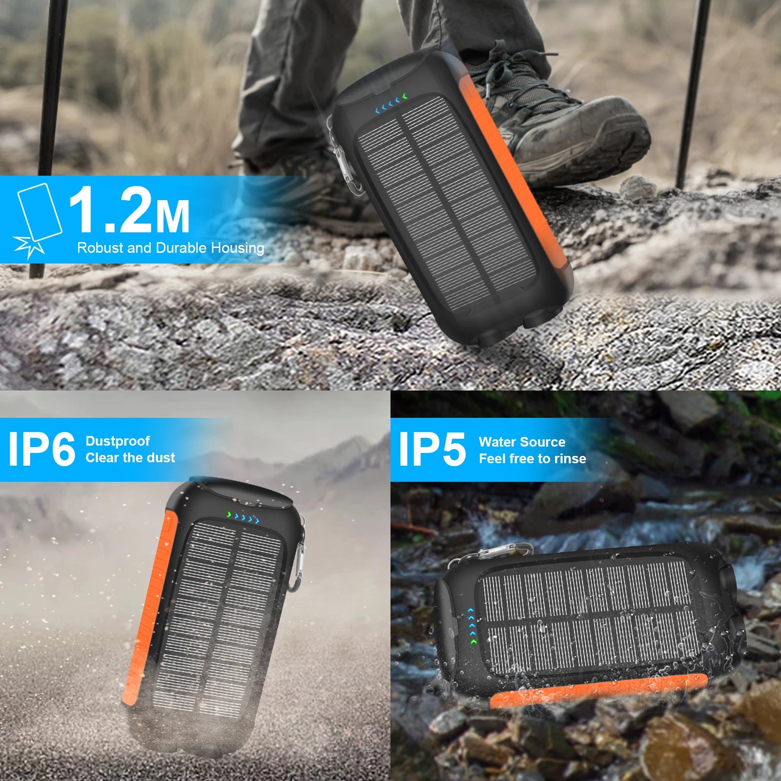 Waterproof Outdoor Solar Power Bank 10000mAh Dual USB Travel Outdoor Solar Mobile Phone Charger Solar Powerbanks For Camping - iBrightCS