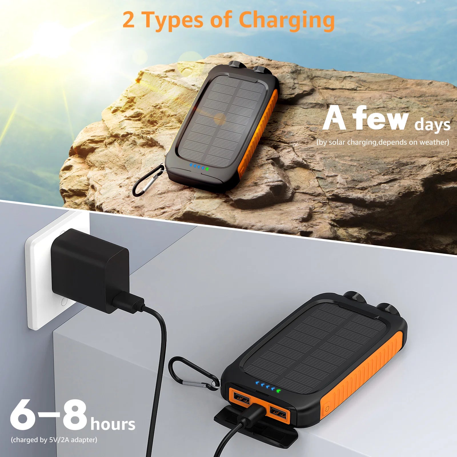 Waterproof Outdoor Solar Power Bank 10000mAh Dual USB Travel Outdoor Solar Mobile Phone Charger Solar Powerbanks For Camping - iBrightCS